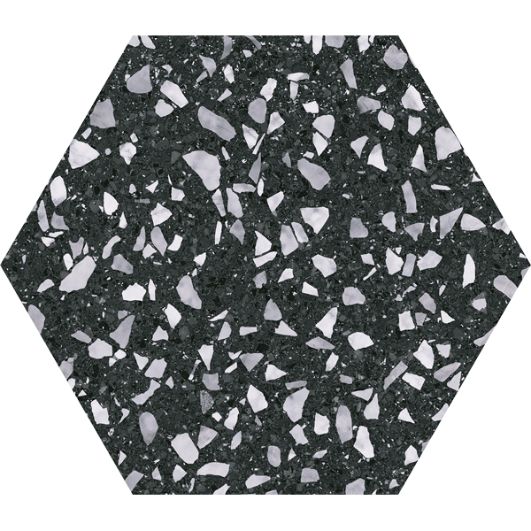 carrelage hexagonal Venice Black 25 x 22cm, Grès cérame, pour intérieur et extérieur