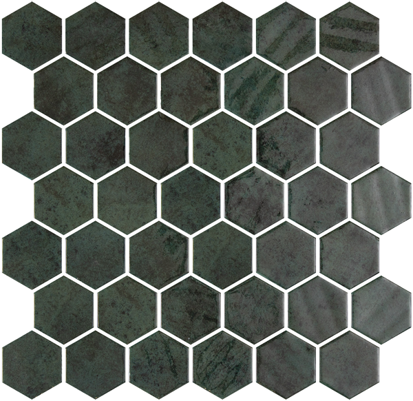 Mosaique Hex XL Zelik Green 28.6 x 28.4cm, Verre, pour intérieur et extérieur