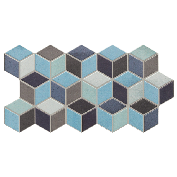 carrelage hexagonal Rhombus Blue brillant 51 x 26.5cm, Grès cérame, pour intérieur et extérieur